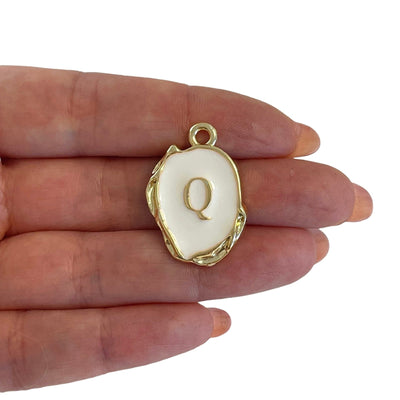 24Kt Gold Plated White Enamelled Initial Pendant, A-Z Initials Pendant