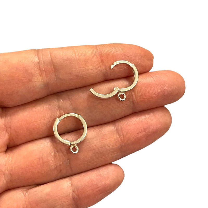 Sterling Silver Huggie Earrings, 925 Sterling Silver Earring Hoops with Open Loop