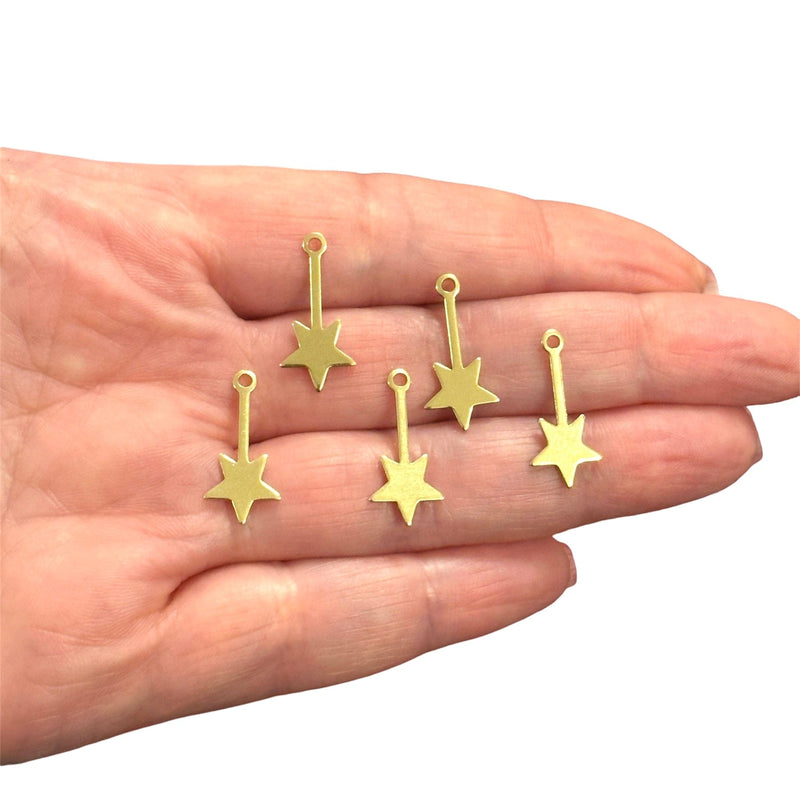Raw Brass Star Stick Charms,5 pcs in a pack