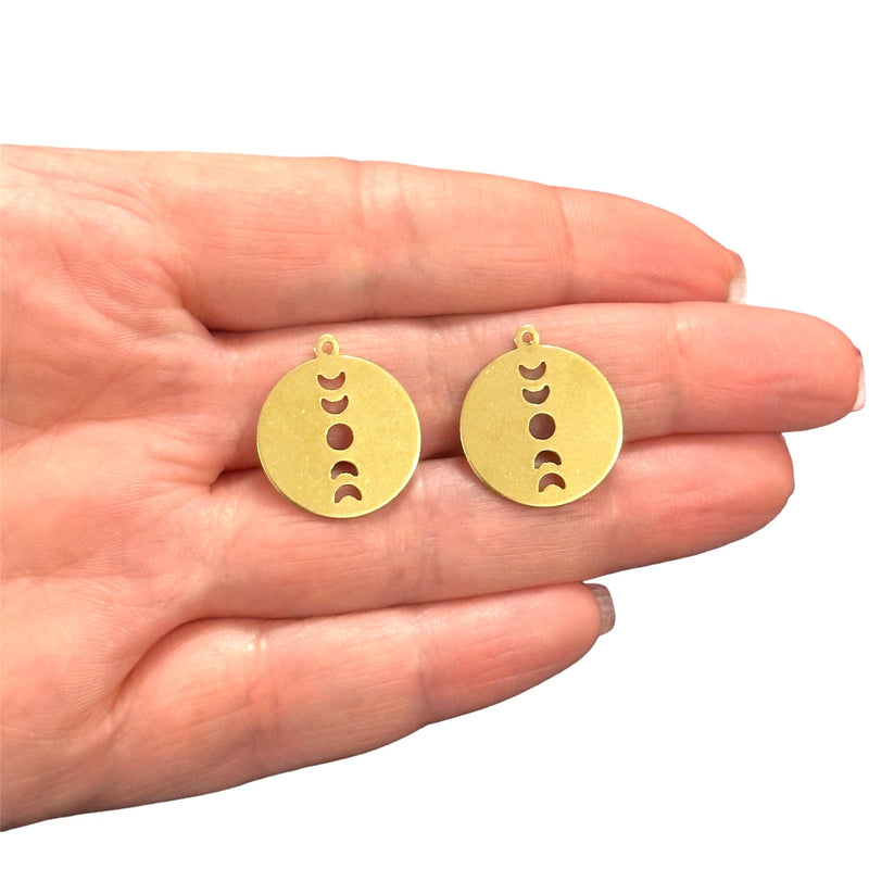 Raw Brass Phases of Moon Charms,2 pcs in a pack