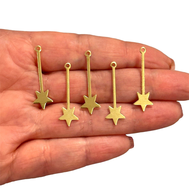 Raw Brass Star Stick Charms,5 pcs in a pack