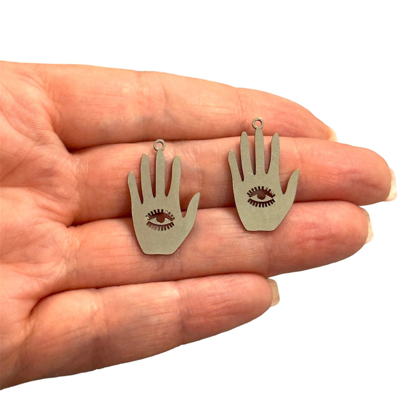 Stainless Steel Hand With Third Eye Charms, Laser Cut Hand Charms,2 pcs in a pack