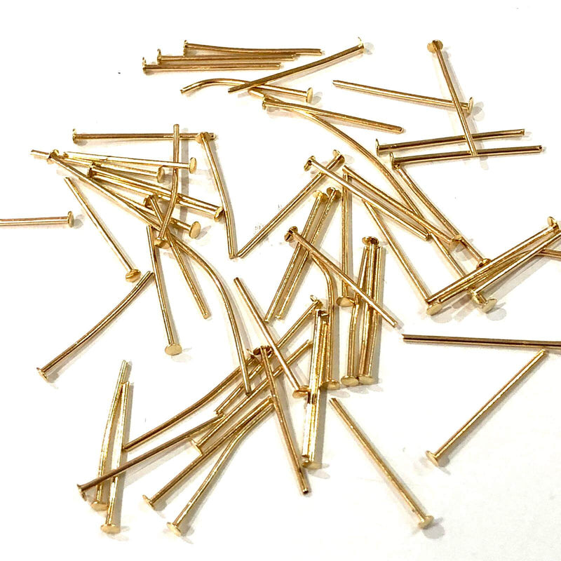 30mm 22Kt Gold Plated Brass Headpins, 0.8mm by 30mm, 30mm Brass  Head Pins