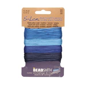 S-Lon Bead Cord 10 Yards Each Blue Mix, 40 Yards Total