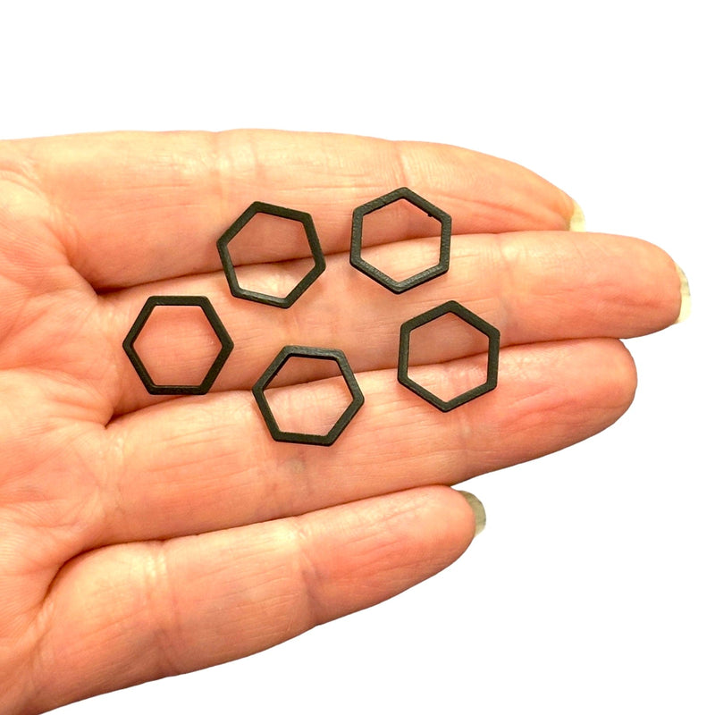 Black Plated 14x12mm Hexagon Charms, Black Hexagon Connector Charms, 10 pcs in a pack