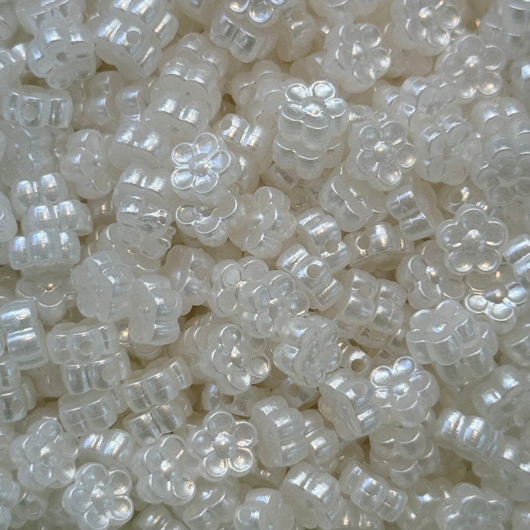 White Pearl Acrylic Daisy Beads – 8x3.5mm, 1mm Hole – Approx. 160 pcs in 25g Pack