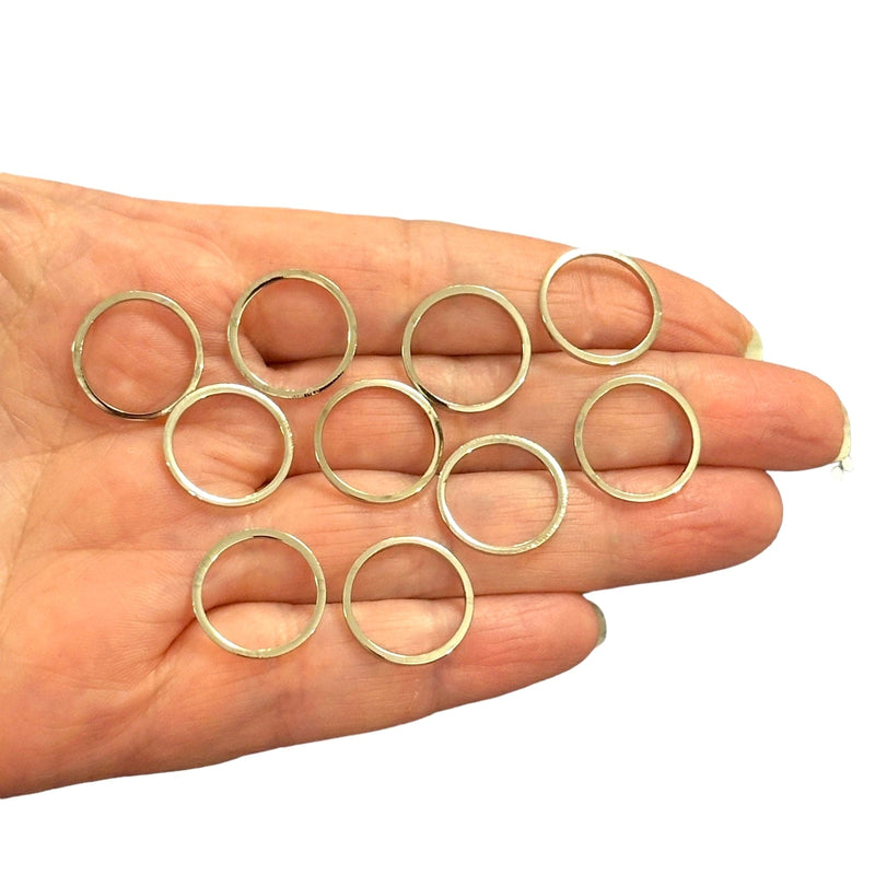 Rhodium Plated 16mm Connector Rings, 16mm Closed Rhodium Rings, 10 pcs in a pack