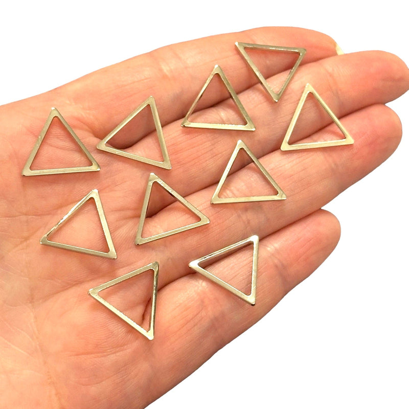 Rhodium Plated 17mm Triangle Charms, Rhodium Triangle Connector Charms, 10 pcs in a pack
