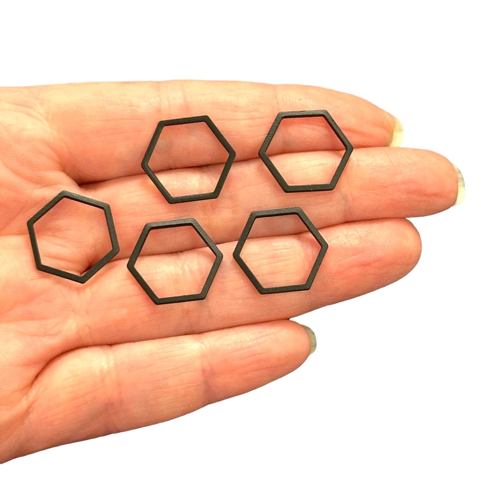Black Plated 18x16mm Hexagon Charms, Black Hexagon Connector Charms, 5 pcs in a pack