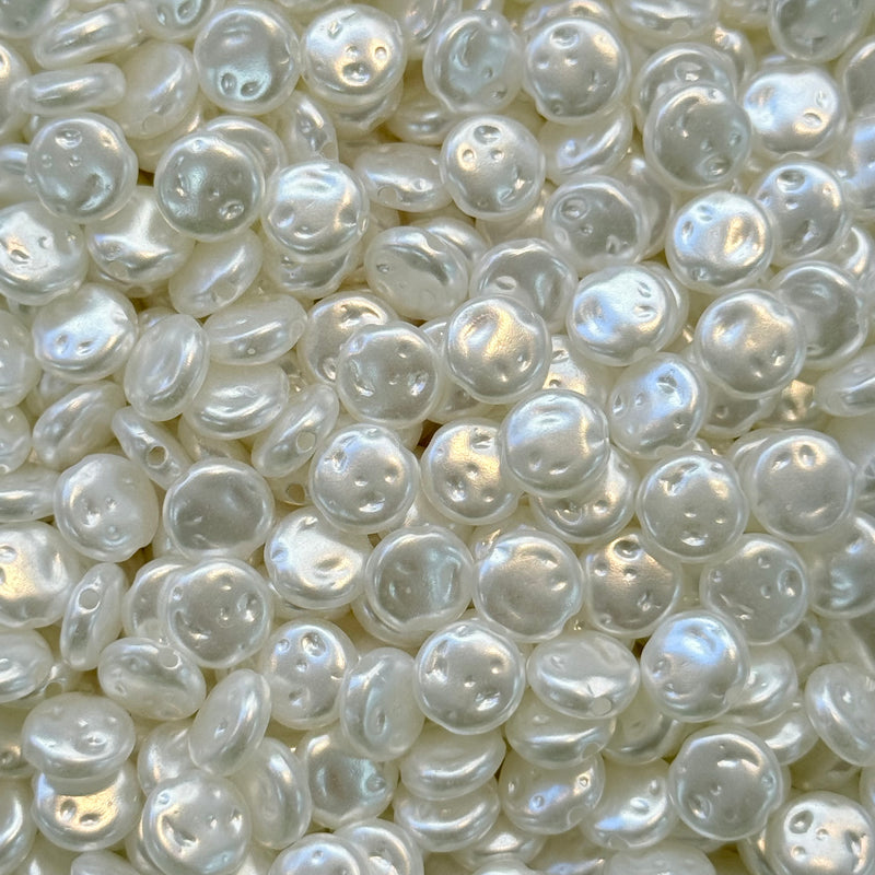 White Pearl Acrylic Coin Beads – 8x3.3mm, 1mm Hole – Approx. 205 pcs in 25g Pack