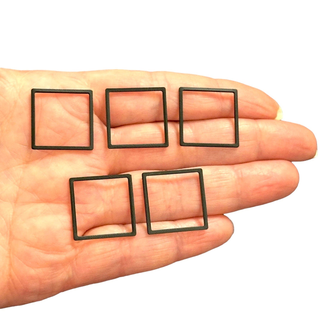 Black Plated 20mm Square Charms, Black Square Connector Charms, 5 pcs in a pack