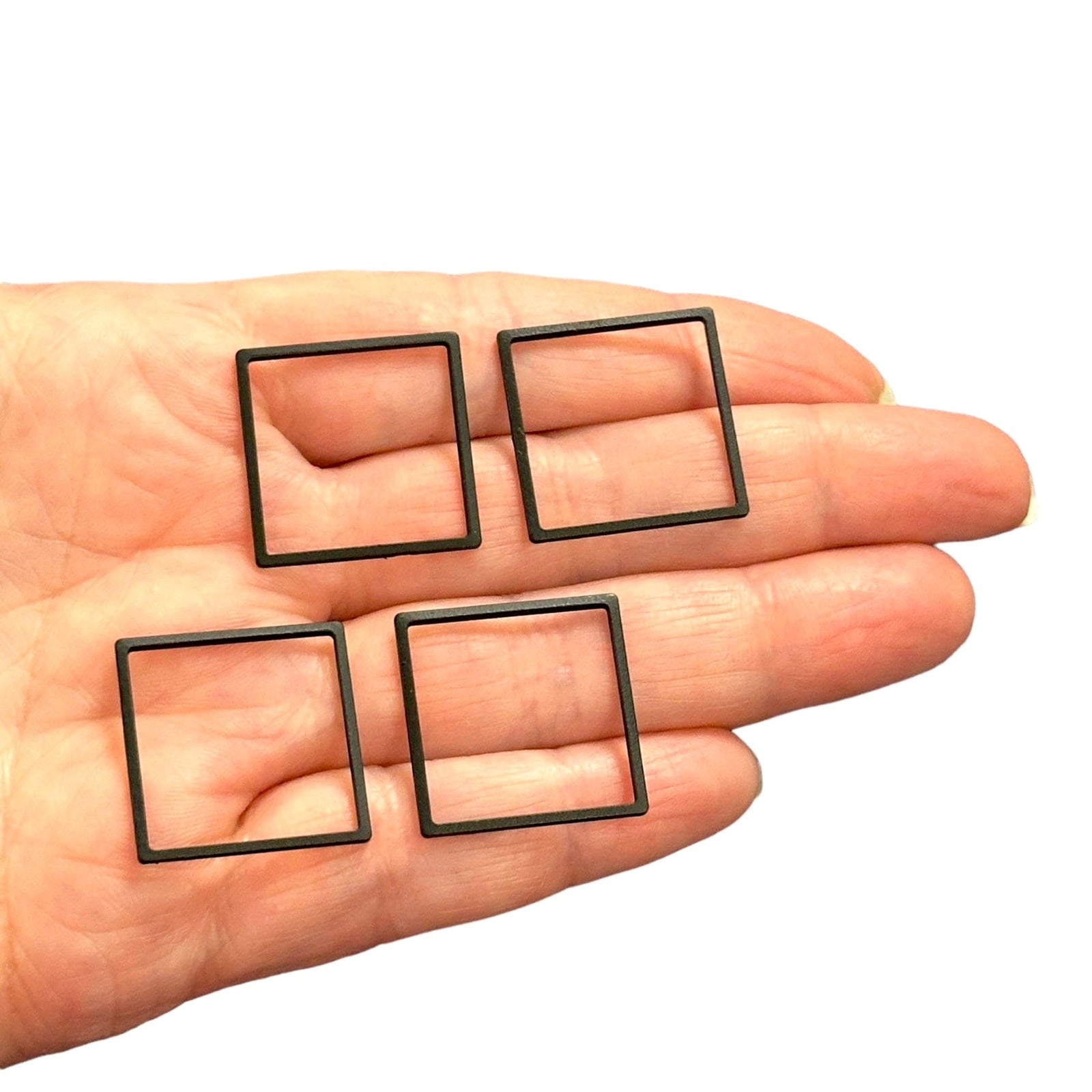 Black Plated 22mm Square Charms, Black Square Connector Charms, 4 pcs in a pack