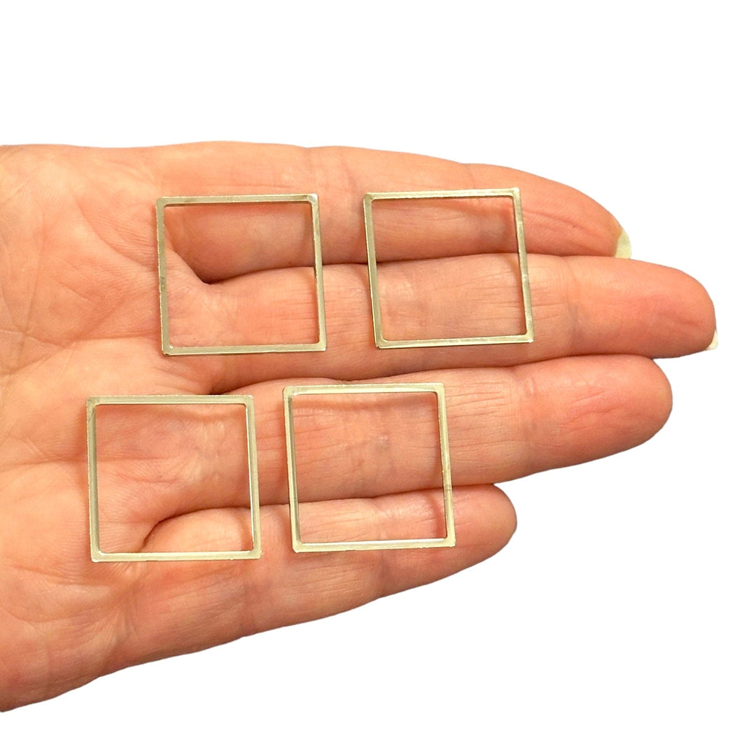 Rhodium Plated 22mm Square Charms, Rhodium Square Connector Charms, 4 pcs in a pack