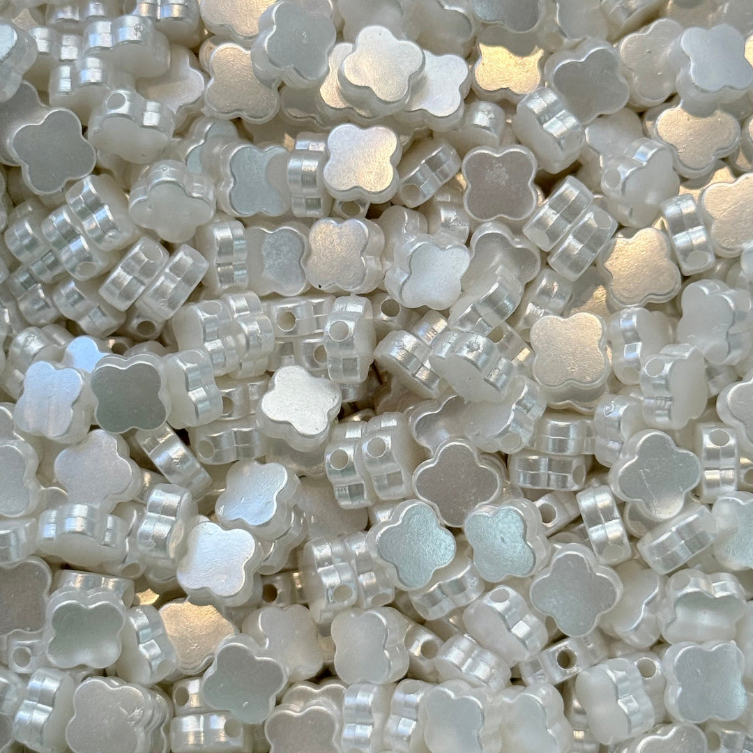 White Pearl Acrylic Clover Beads – 7.5x6.5mm, 1mm Hole – 230 pcs in a Pack