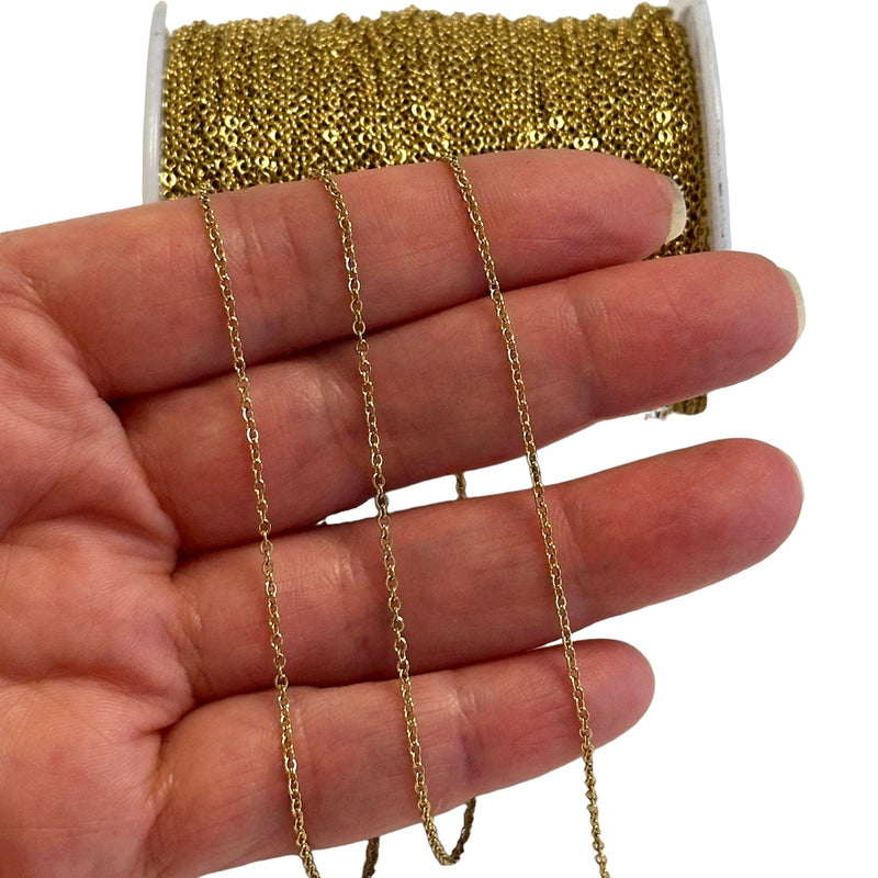 Stainless Steel 24Kt Gold Plated Cable Chain, Gold Plated Soldered Stainless Steel Chain 1.5x2mm