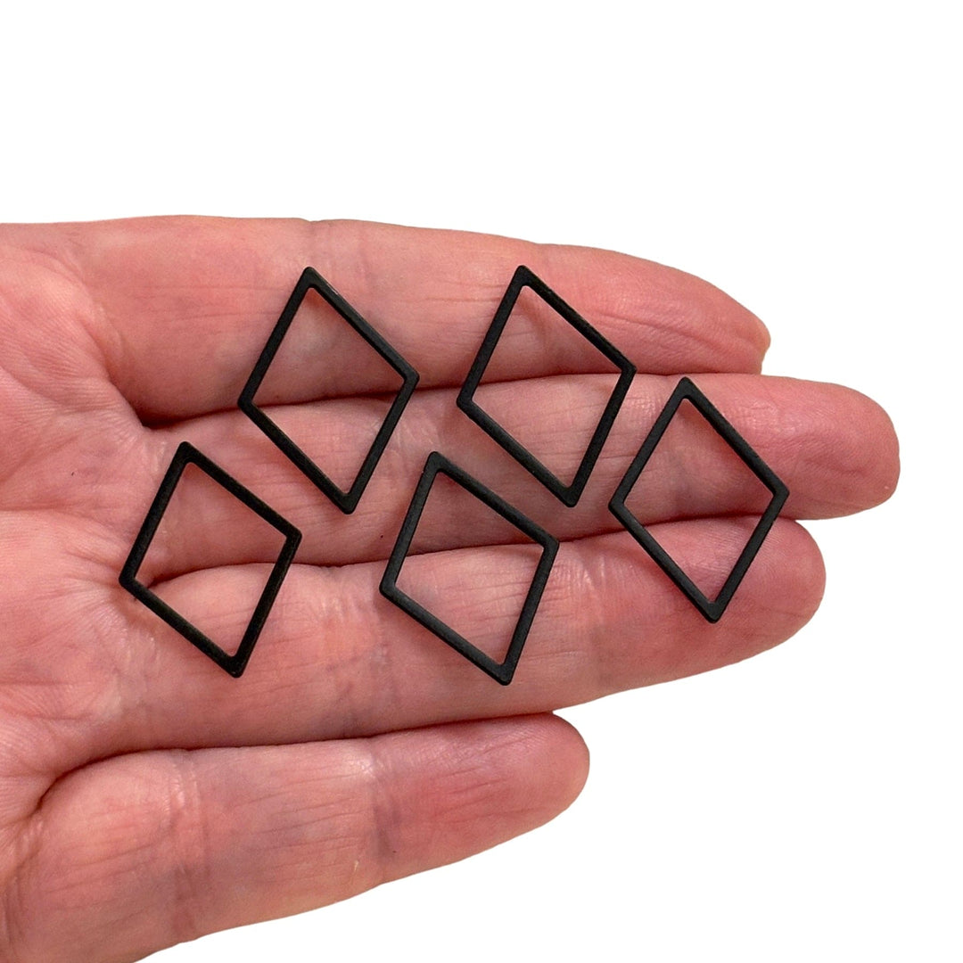 Black Plated 24x17mm Rhombus Charms, Black Rhombus Connector Charms, 5 pcs in a pack