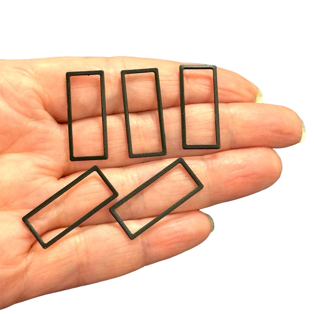 Black Plated 26x12mm Rectangle Charms, Black Rectangle Connector Charms, 5 pcs in a pack