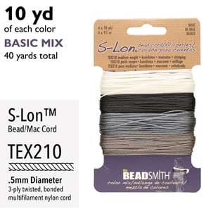 S-Lon Bead Cord 10 Yards Each Basic Mix, 40 Yards Total