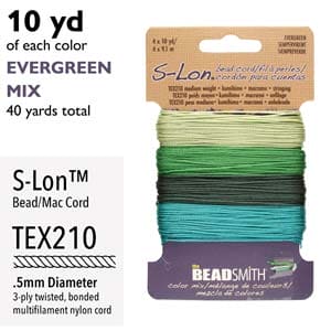 S-Lon Bead Cord 10 Yards Each Evergreen Mix, 40 Yards Total