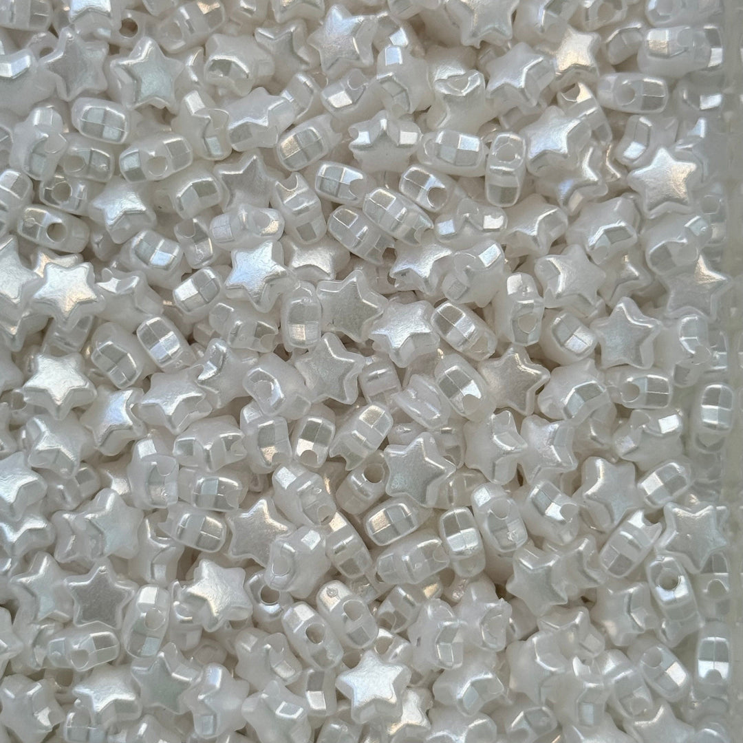 White Pearl Acrylic Star Beads – 5.5x3.2mm, 1mm Hole – Approx. 455 pcs in 25g Pack
