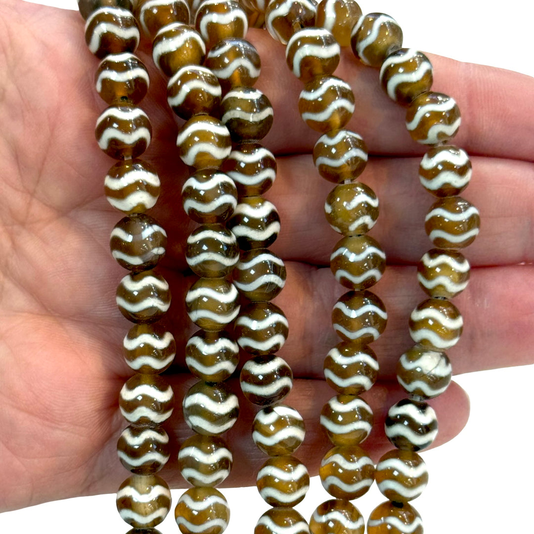 Tibetan Agate Dzi Beads – 8mm Round, Natural Pattern, 48 Beads Strand