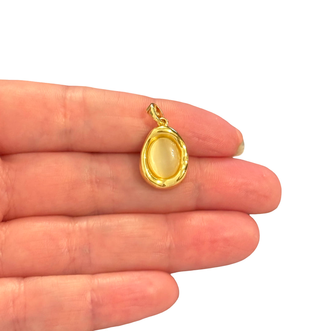 24Kt Gold Plated Ivory Oval Cabochon Pendant – Organic Gold Frame Charm, 22x13mm