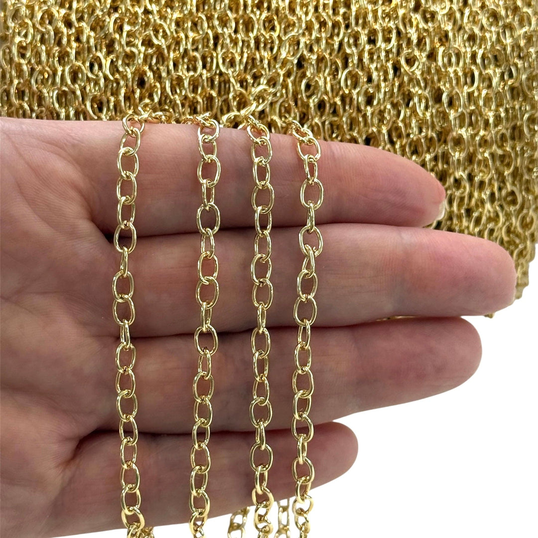5 Meters Bulk, 24Kt Gold Plated Rolo Chain, 4x5.5mm Open Link Rolo Chains, Gold Curb Chain, Necklace Extender Chain