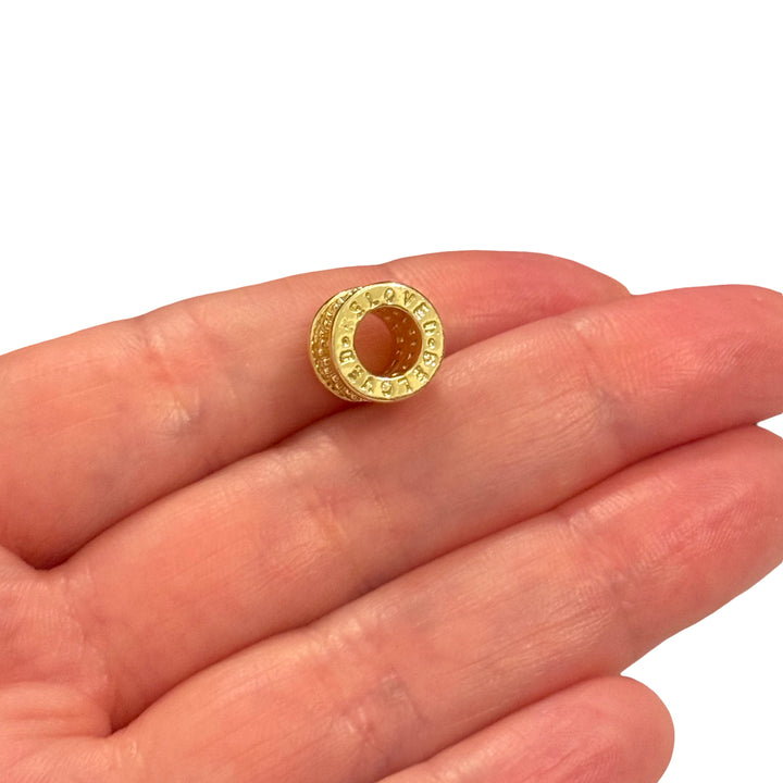 24Kt Gold Plated Baguette CZ Large Hole Spacer Bead – Sparkling Crystal Barrel Charm, 10x8mm