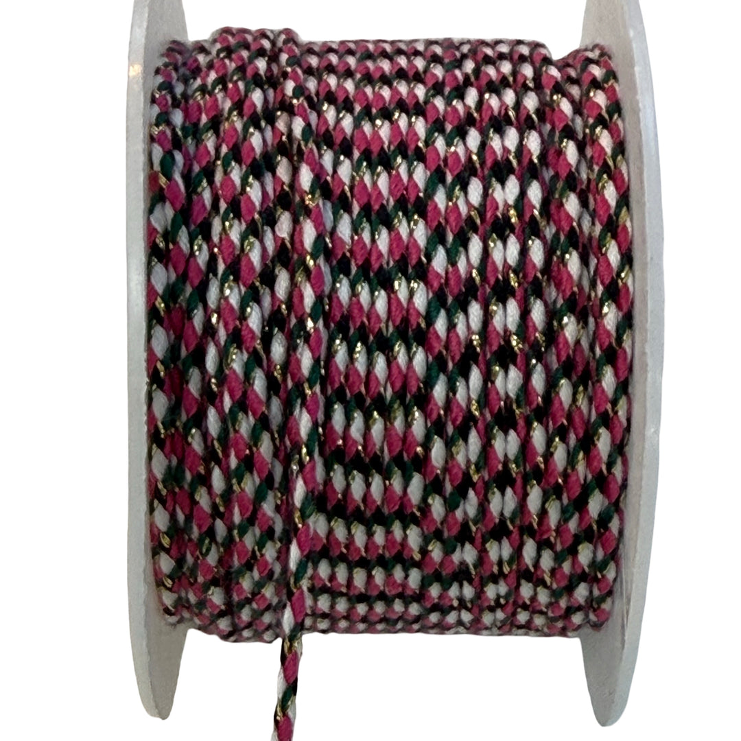 2mm Braided Jewellery Cord – Pink, Forest Green &amp; White
