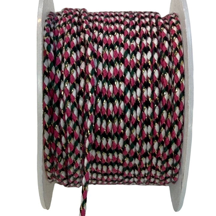2mm Braided Jewellery Cord – Pink, Forest Green &amp; White