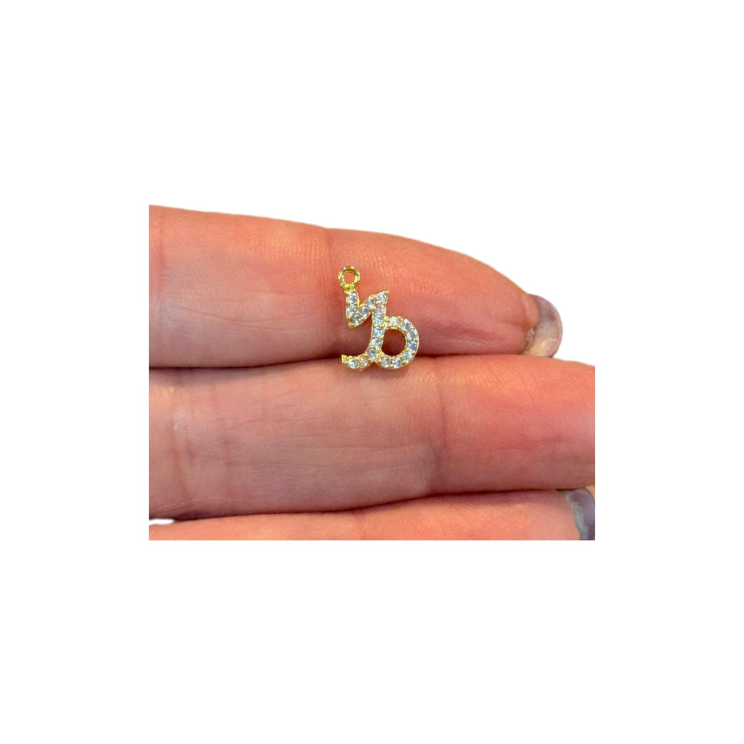 24Kt Gold Plated Brass CZ Zodiac Horoscope Sign, Constellation Medallion Pendant, Celestial Astrology Charm for Necklace Jewelry Making