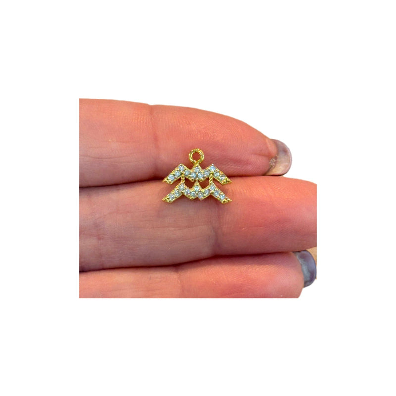 24Kt Gold Plated Brass CZ Zodiac Horoscope Sign, Constellation Medallion Pendant,  Celestial Astrology Charm for Necklace Jewelry Making
