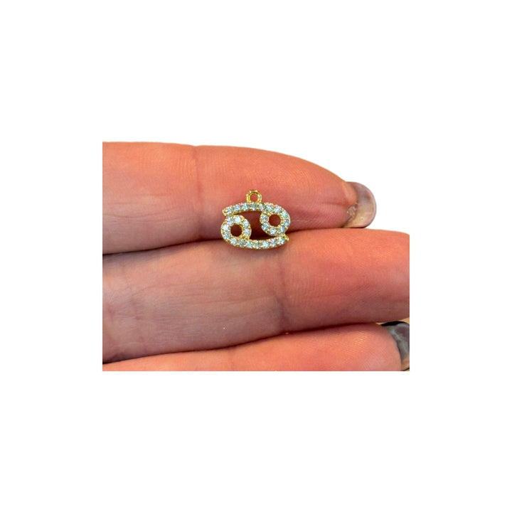 24Kt Gold Plated Brass CZ Zodiac Horoscope Sign, Constellation Medallion Pendant, Celestial Astrology Charm for Necklace Jewelry Making