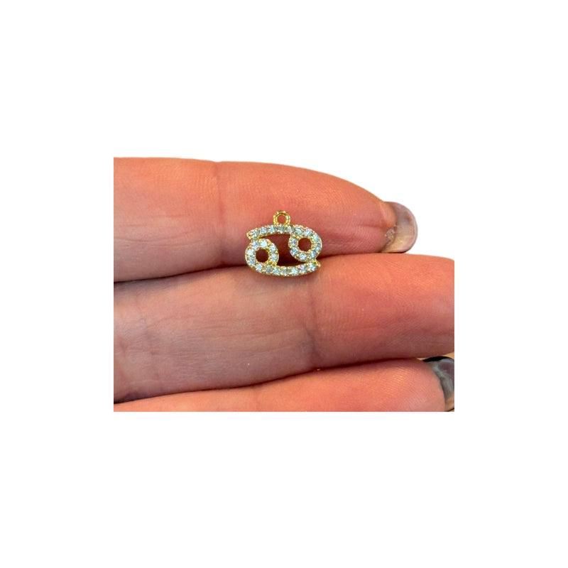 24Kt Gold Plated Brass CZ Zodiac Horoscope Sign, Constellation Medallion Pendant,  Celestial Astrology Charm for Necklace Jewelry Making