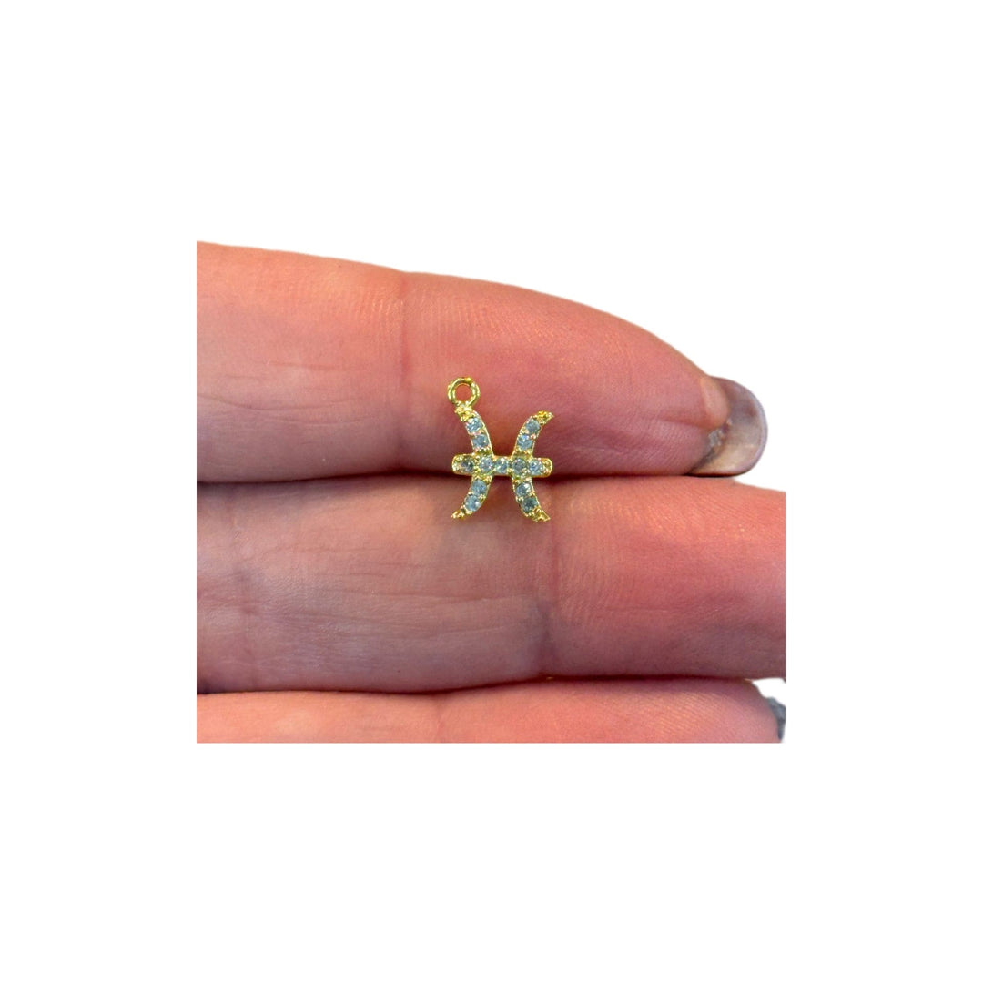24Kt Gold Plated Brass CZ Zodiac Horoscope Sign, Constellation Medallion Pendant, Celestial Astrology Charm for Necklace Jewelry Making