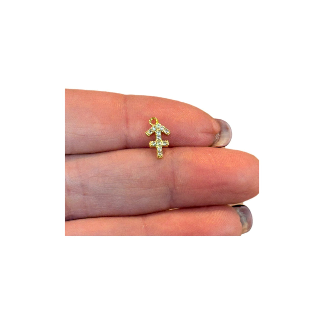 24Kt Gold Plated Brass CZ Zodiac Horoscope Sign, Constellation Medallion Pendant, Celestial Astrology Charm for Necklace Jewelry Making