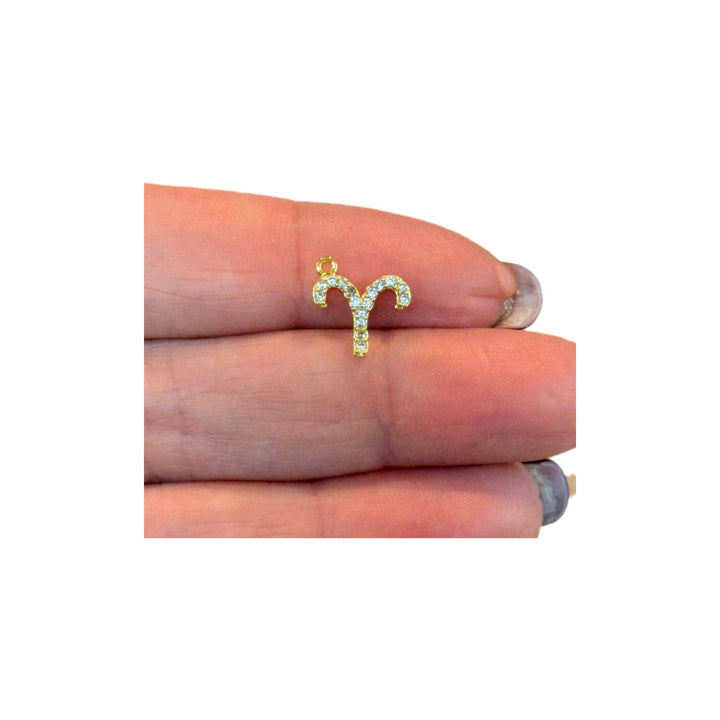 24Kt Gold Plated Brass CZ Zodiac Horoscope Sign, Constellation Medallion Pendant, Celestial Astrology Charm for Necklace Jewelry Making