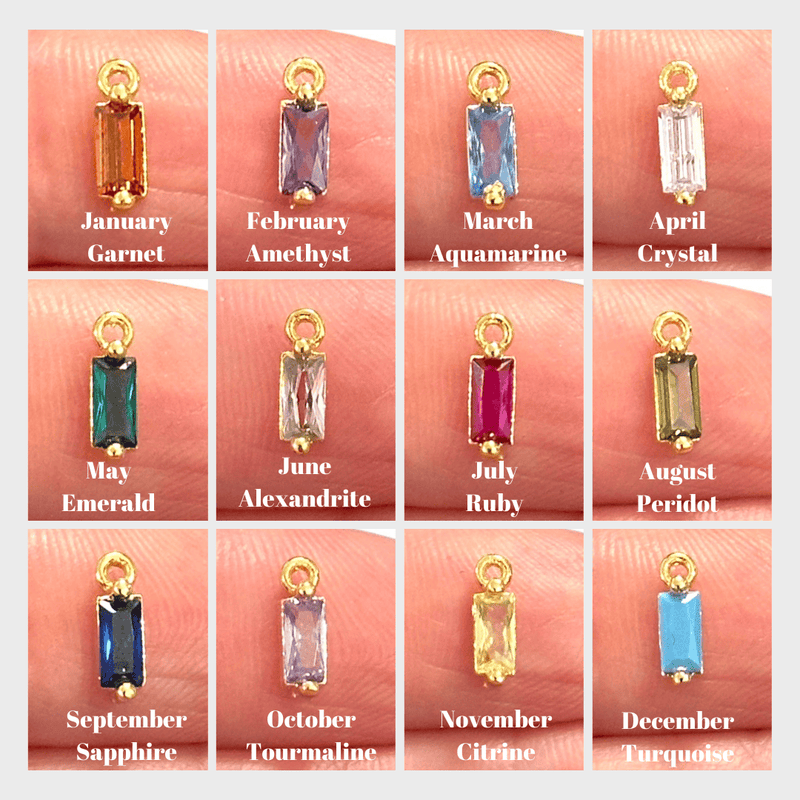 Birthstone Baguette 24Kt Gold Plated CZ Charms, Mini Birthstone CZ Charms