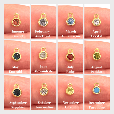 Birthstone Round 24Kt Gold Plated CZ Charms, Mini Birthstone CZ Charms