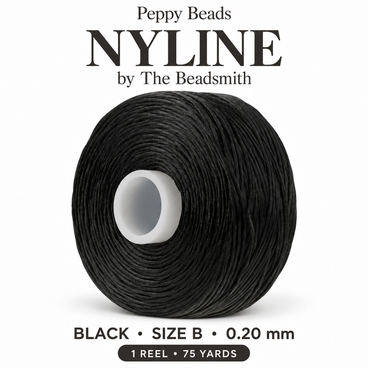 Beadsmith NYLINE Black Nylon Beading Thread – Size B 0.20mm, 75 Yards / 68.6m, 1 Reel