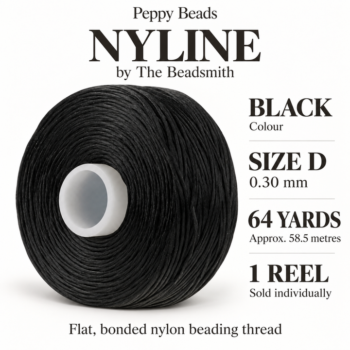 Beadsmith NYLINE Black Nylon Beading Thread – Size D 0.30mm