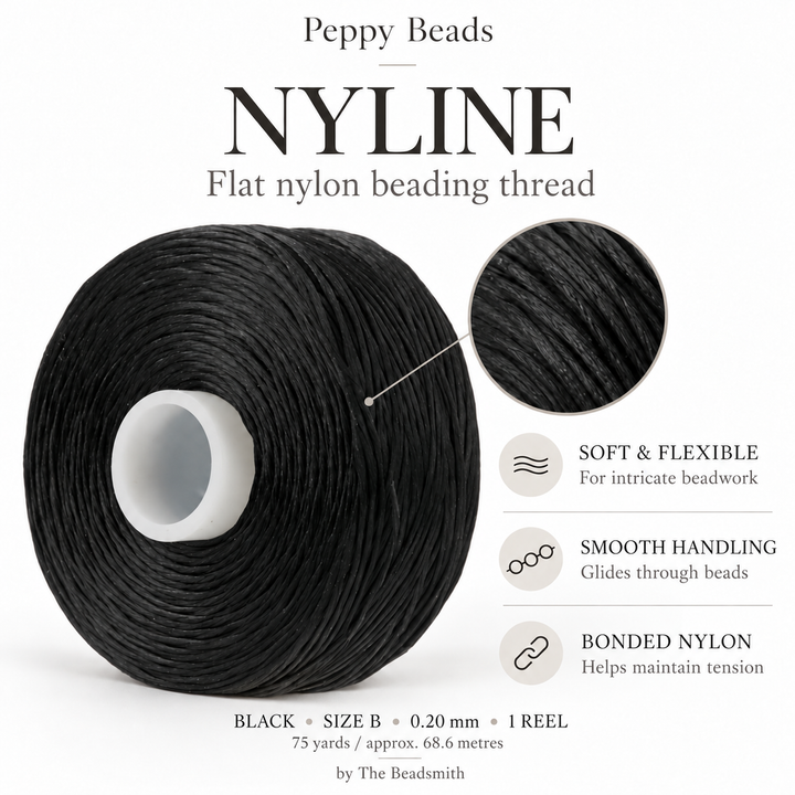 Beadsmith NYLINE Black Nylon Beading Thread – Size B 0.20mm