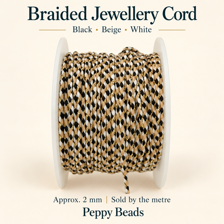 2mm Braided Jewellery Cord – Black, Beige &amp; White