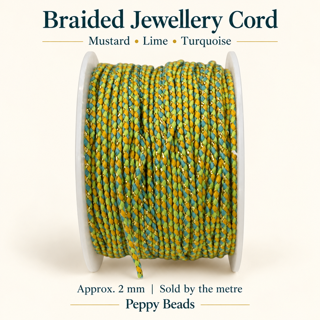 2mm Braided Jewellery Cord – Mustard, Lime &amp; Turquoise