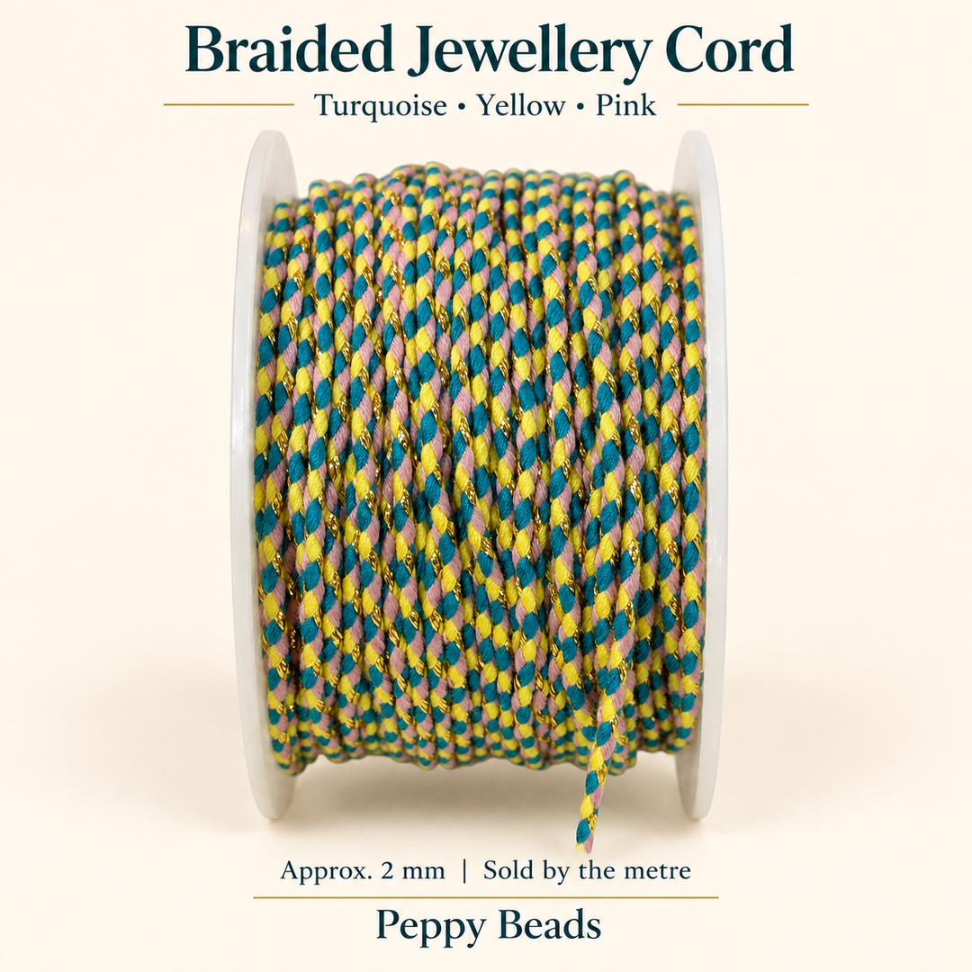 2mm Braided Jewellery Cord – Turquoise, Yellow &amp; Pink