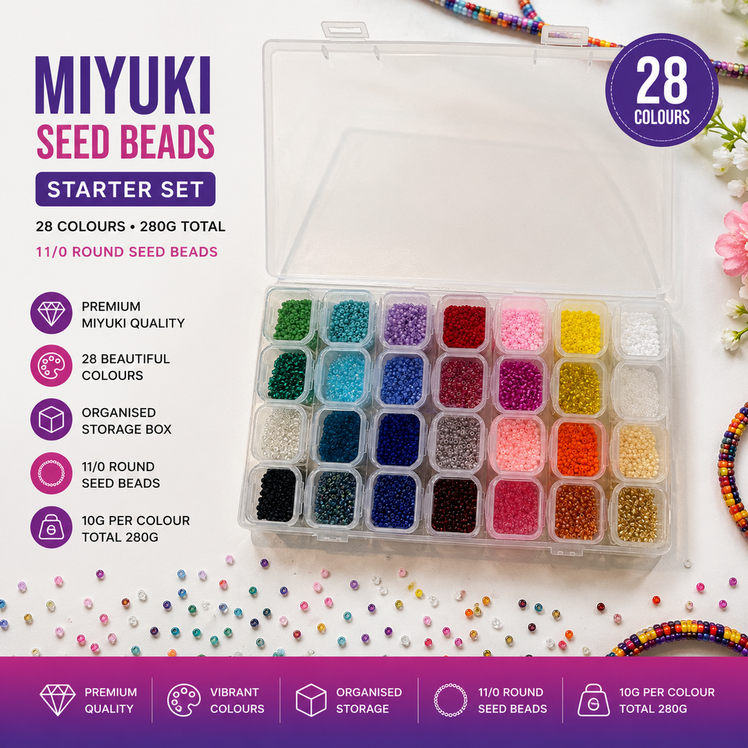 Kit de démarrage de perles de rocaille Miyuki, 28 couleurs 280 Gr 11/0 perles de rocaille rondes, aiguille, fil, récipient