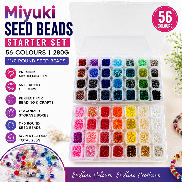 Miyuki Seed Beads Starter Set, 56 Colours 280 Gr 11/0 Round Seed Beads, Container