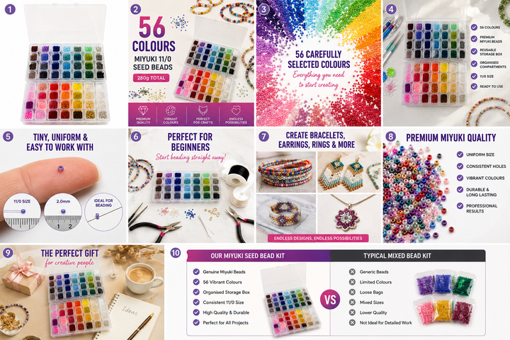 Miyuki Seed Beads Starter Set, 56 Colours 280 Gr 11/0 Round Seed Beads, Container