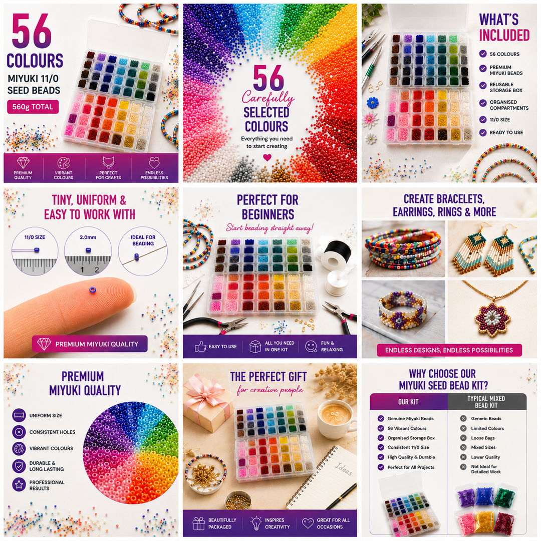 Miyuki Seed Beads Starter Set, 56 Colours 560 Gr 11/0 Round Seed Beads,Container