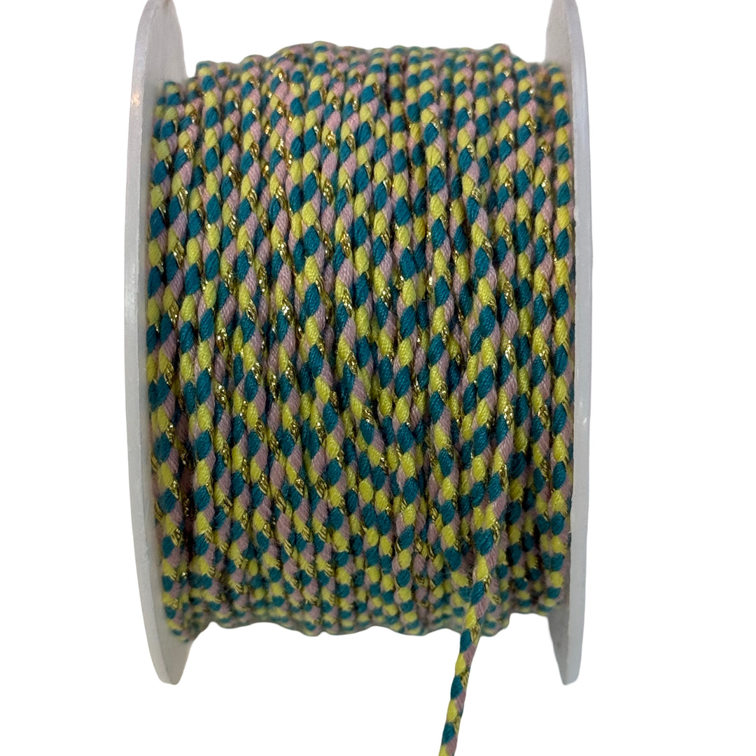 2mm Braided Jewellery Cord – Turquoise, Yellow &amp; Pink